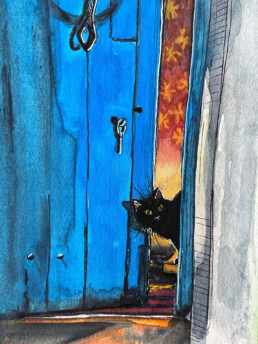 Schilderij getiteld "The Curious Nose |…" door Julie Wintertale, Origineel Kunstwerk, Aquarel