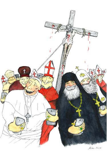Desenho intitulada "Selfie of clergy ag…" por Ihor Miroshnycnenko (Miro), Obras de arte originais, Tinta