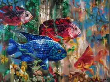 绘画 标题为“Fish” 由Anatoly Tarabanov, 原创艺术品, 油 安装在木质担架架上