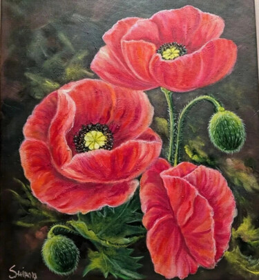 "Bright poppies" başlıklı Tablo Tatiana Shirova tarafından, Orijinal sanat, Petrol Ahşap Sedye çerçevesi üzerine monte edilm…