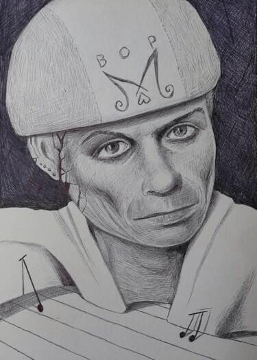 Tekening getiteld "Bop" door Milto Sideris, Origineel Kunstwerk, Balpen