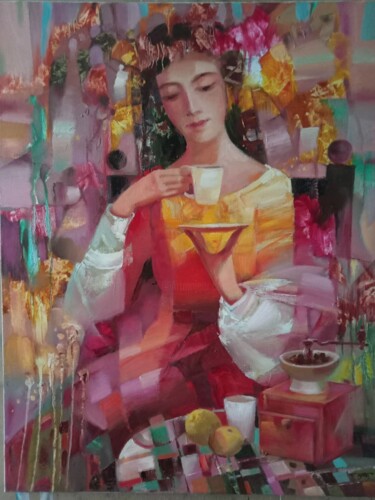 绘画 标题为“A Cup of Coffee” 由Anatoly Tarabanov, 原创艺术品, 油 安装在木质担架架上