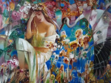 Painting titled "Indian summer" by Anatoly Tarabanov, Original Artwork, Oil Mounted on Wood Stretcher frame