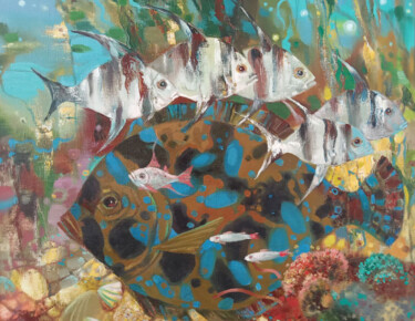 Painting titled "Big fish" by Anatoly Tarabanov, Original Artwork, Oil Mounted on Wood Stretcher frame