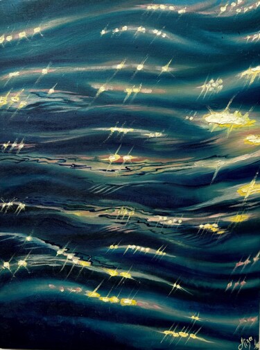 Painting titled "Liquid gold" by Ayza, Original Artwork, Oil Mounted on Wood Stretcher frame
