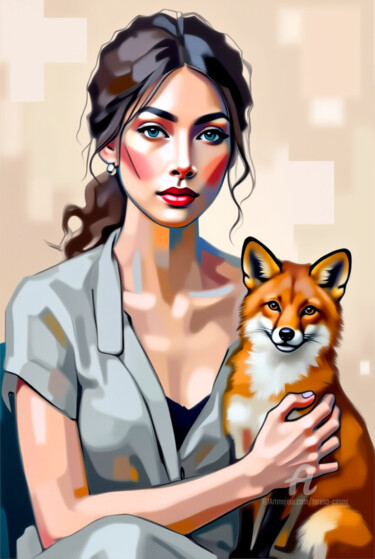 数字艺术 标题为“13-Animal and woman” 由Teresa Casas, 原创艺术品, AI生成的图像