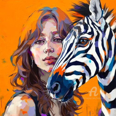 数字艺术 标题为“14-Animal and woman” 由Teresa Casas, 原创艺术品, AI生成的图像