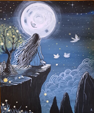 Schilderij getiteld "Whispers of stars" door Oleksandra Morhun, Origineel Kunstwerk, Acryl Gemonteerd op Karton