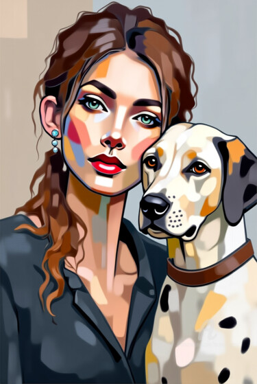 数字艺术 标题为“15-Animal and woman” 由Teresa Casas, 原创艺术品, AI生成的图像