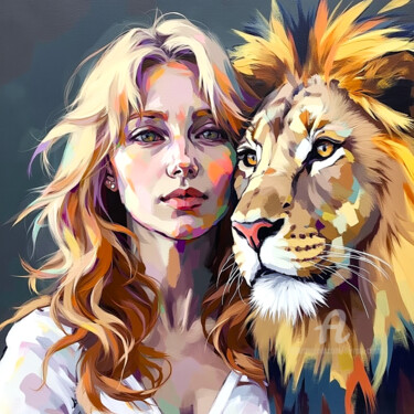 Digital Arts titled "19-Animal and woman" by Teresa Casas, Original Artwork, AI generated image