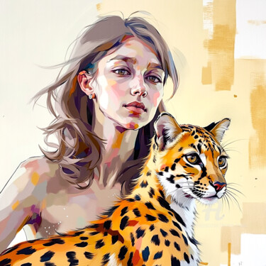 Digital Arts titled "20-Animal and woman" by Teresa Casas, Original Artwork, AI generated image