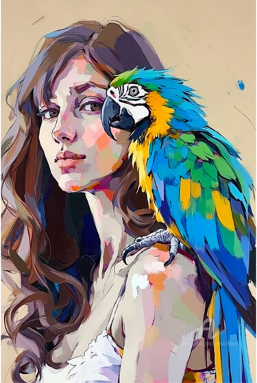 数字艺术 标题为“21-Animal and woman” 由Teresa Casas, 原创艺术品, AI生成的图像