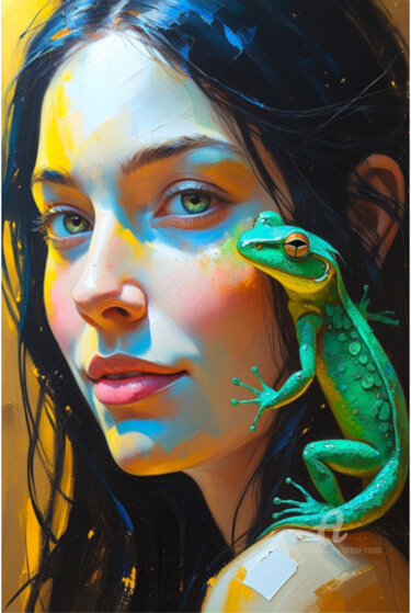 数字艺术 标题为“23-Animal and woman” 由Teresa Casas, 原创艺术品, AI生成的图像