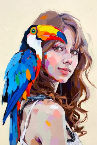 数字艺术 标题为“24-Animal and woman” 由Teresa Casas, 原创艺术品, AI生成的图像
