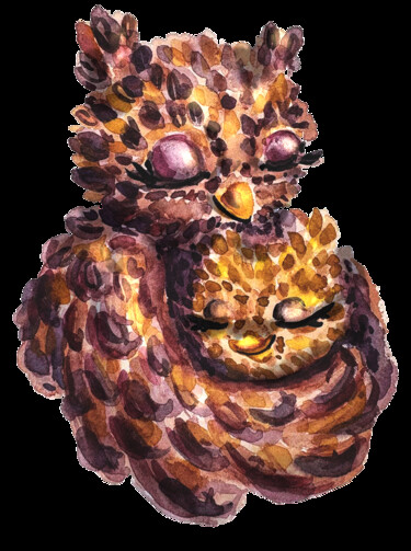 Mothers day, original acorn owl watercolor pixel art