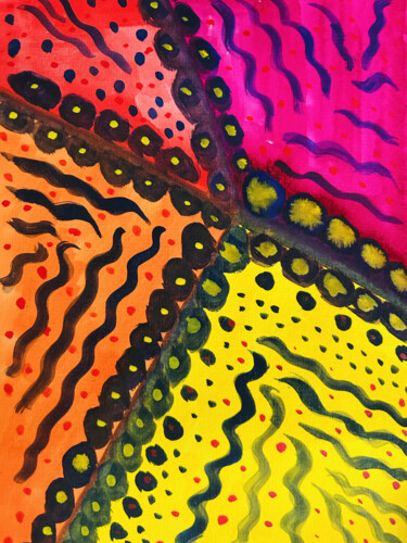 Vivid Rhythms Watercolor on Paper | Electric Yellow, Fiery O Malarstwo zatytułowany „Vivid Rhythms Water…” autorstwa Violeta Allaberdieva, Oryginalna praca, Akwarela