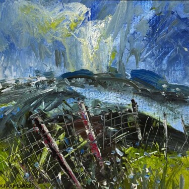 Schilderij getiteld "Moorland Fence" door Richard Clare, Origineel Kunstwerk, Acryl Gemonteerd op Frame voor houten brancard