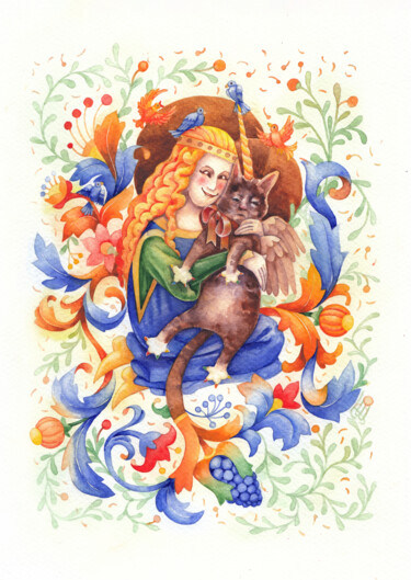 The Noble Guardian of Emotional Stability Pintura intitulada "The Noble Guardian…" por Ekaterina Glazkova, Obras de arte originais, Aquarela