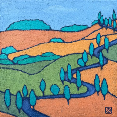 绘画 标题为“Gentle Hills” 由Anni Tait, 原创艺术品, 丙烯 安装在木质担架架上