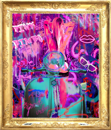 Tableau street art-Pink Bimbo cadre numérique 数字艺术 标题为“Tableau street art-…” 由Yank, 原创艺术品, 数字拼贴 安装在木质担架架上