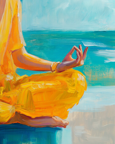 Meditation on a seaside, happy yellow mindfulness "Meditation on a sea…" başlıklı Dijital Sanat Irina Milenko (milouu) tarafından, Orijinal sanat, Dijital Resim
