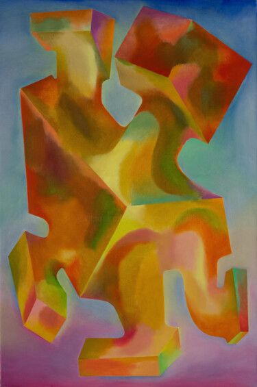 Schilderij getiteld "Sunset Geometry" door Ivan Stoyanov, Origineel Kunstwerk, Olie