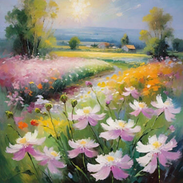 Digital Arts titled "Fields of Hope: Blo…" by Meahau, Original Artwork, AI generated image