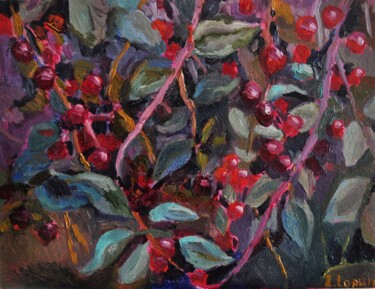 Cherry bushes. The Birdland series. The sketch "Cherry bushes. The…" başlıklı Tablo Irina Lopuh tarafından, Orijinal sanat, Petrol Karton üzerine monte edilmiş