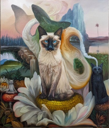 The feline garden Peinture intitulée "The feline garden" par Reydel Espinosa Fernandez, Œuvre d'art originale, Huile