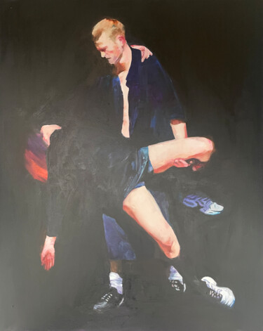 Painting titled "Männer 2" by Elina Evstig, Original Artwork, Oil Mounted on Wood Stretcher frame