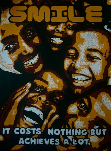Painting titled "Smile : it cost not…" by Timothy Olaniyi, Original Artwork, Gouache Mounted on Cardboard