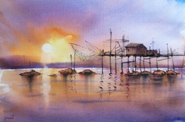 Painting titled "trabucchi 7" by Giorgio Gosti, Original Artwork, Watercolor