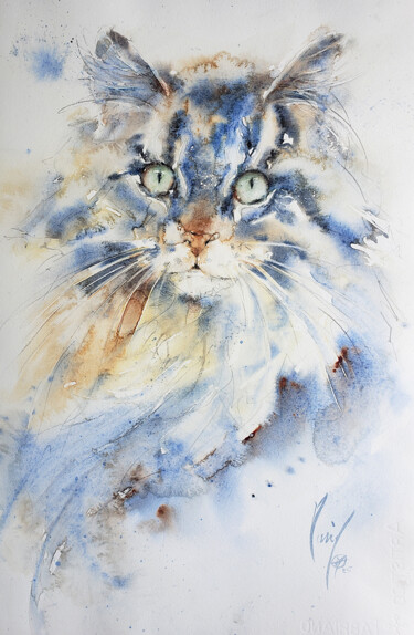 Pintura intitulada "Doux regard" por Muriel Mougeolle, Obras de arte originais, Aquarela