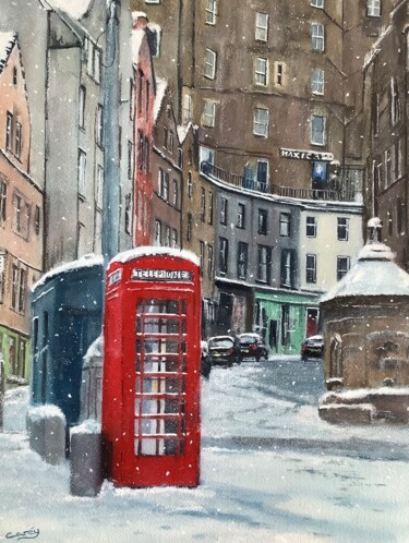 Edinburgh winter scene Ζωγραφική με τίτλο "Edinburgh winter sc…" από Darrencareyart Darren Carey, Αυθεντικά έργα τέχνης, Ακουαρέλα Τοποθετήθηκε στο…