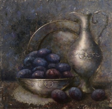 Taste of plum Картина под названием "Taste of plum" - Svetlana Petruša, Подлинное произведение искусства, Масло Установлен на Деревянная р…