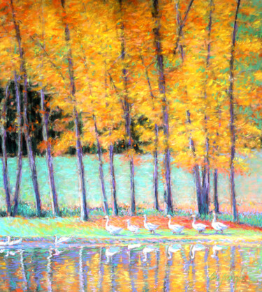 "Ducks in a row" Disegno intitolato ""Ducks in a row"" da Bill James Family Estate-Jo Ann James Trustee, Opera d'arte originale, Pastello Mon…
