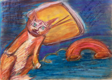 Dessin intitulée "ф$^# / Сat gossip -…" par Leni Smoragdova, Œuvre d'art originale, Pastel