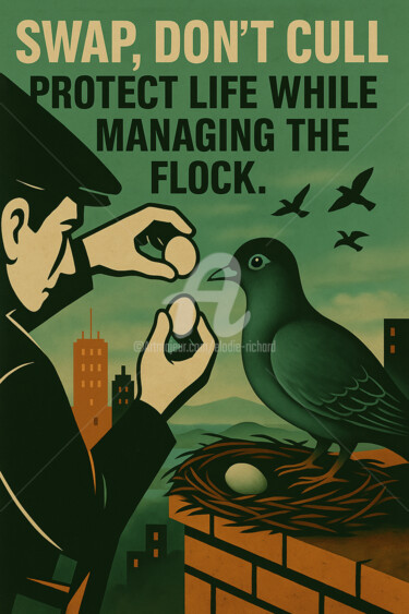 Swap, Don't Cull, Protect Life while Managing the Flock Digital Arts titled "Swap, Don't Cull, P…" by Elodie M. Richard, Original Artwork, AI generated image