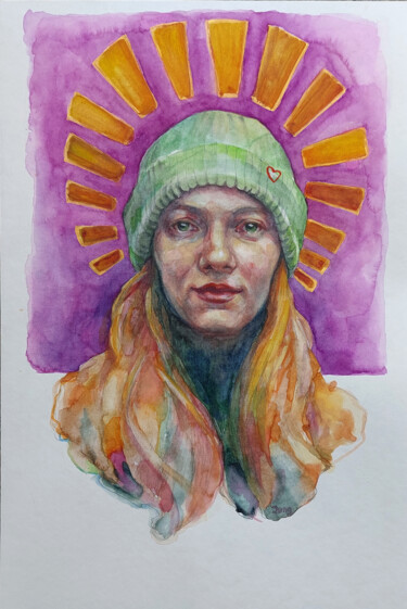 Pintura intitulada "Winter sun" por Dunja Jung, Obras de arte originais, Aquarela