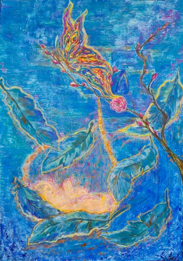 Cocoon of Light – A Symbol of Protection, Peace, and New Lif 绘画 标题为“Cocoon of Light – A…” 由Inessa Lightart, 原创艺术品, 丙烯 安装在其他刚性面板上