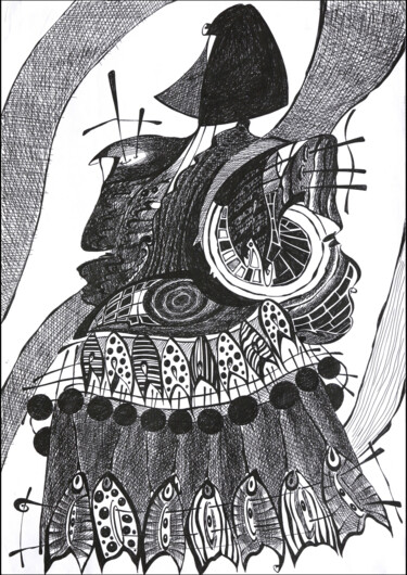 Dreams of a Samurai-2 Pittura intitolato "Dreams of a Samurai…" da Irina Shumskaya, Opera d'arte originale, Penna gel Montato su Cartone