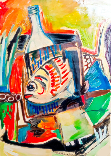 Turkish Raki And Fish Peinture intitulée "Turkish Raki And Fi…" par Göknil Gümüş Sungurtekin, Œuvre d'art originale, Huile