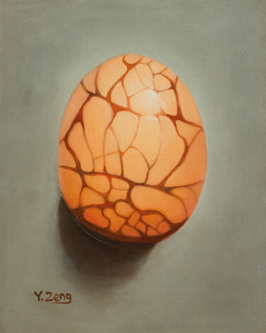 绘画 标题为“One tea egg oil pai…” 由Yue Zeng, 原创艺术品, 油 安装在木板上
