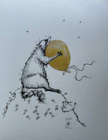 The Raccoon and the Golden Balloon 图画 标题为“The Raccoon and the…” 由Anita Zotkina, 原创艺术品, 墨