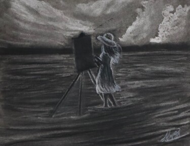 Tekening getiteld "The artist" door Alicia Lopez, Origineel Kunstwerk, Houtskool