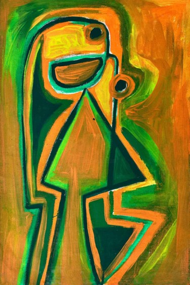 Personaje naranja con verde Pittura intitolato "Personaje naranja c…" da Enrique Pichardo, Opera d'arte originale, Acrilico