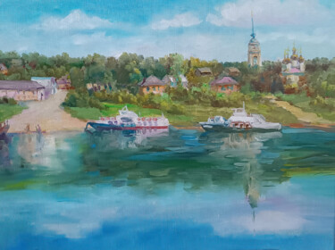 Schilderij getiteld "Tranquil Waters, Vi…" door Sultan Aubekerov, Origineel Kunstwerk, Olie