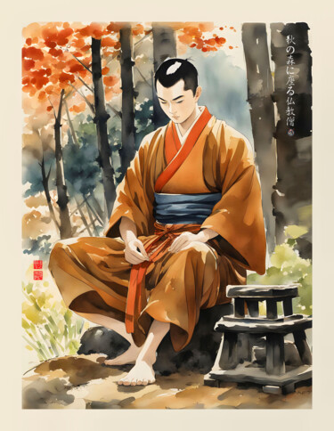 数字艺术 标题为“Buddhist Monk Seate…” 由Daniel Arrhakis, 原创艺术品, 数字油画