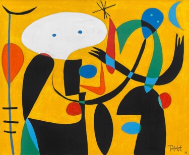Painting titled "Escena en fondo ama…" by Enrique Pichardo, Original Artwork, Acrylic