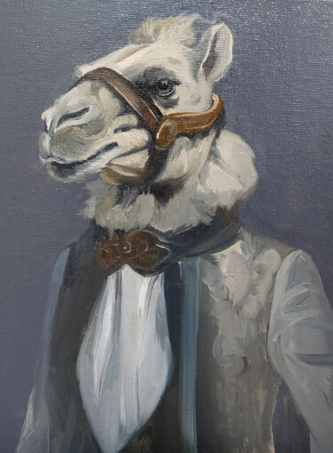 Regal Whimsy of the Thoughtful Camel Pittura intitolato "Regal Whimsy of the…" da Sultan Aubekerov, Opera d'arte originale, Olio